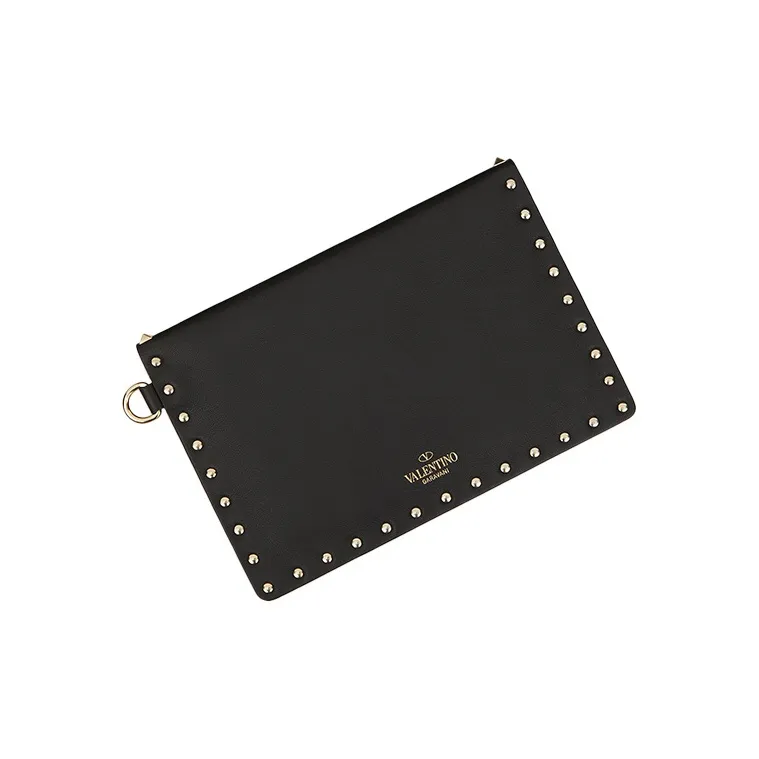 Valentino ROCKSTUD Smooth Cow Leather Envelope Bag, Clutch Medium Size Women's Black-2