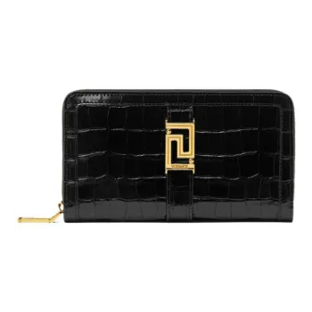 VERSACE Greca Goddess Cow Leather Wallet Women's Black
