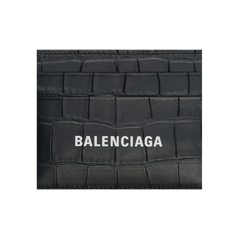 Balenciaga Cash Card Holder Crocodile Embossed Black-4