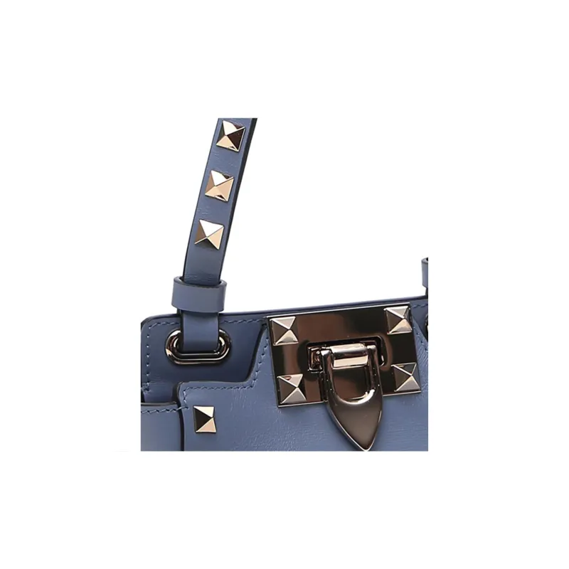 Valentino Rockstud Smooth Finish Calfskin Messenger Bag Shoulder Bag Crossbody Bag Mini Unisex Blue-5