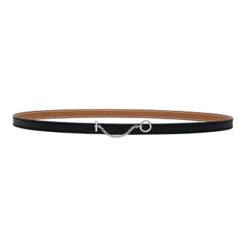 HERMES Carrousel Double Sided Leather Belts Unisex Black Width 1.3CM