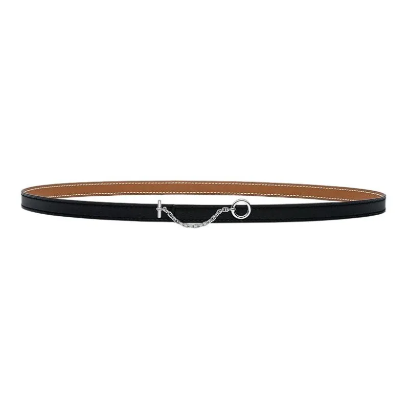 HERMES Carrousel Double Sided Leather Belts Unisex Black Width 1.3CM-0