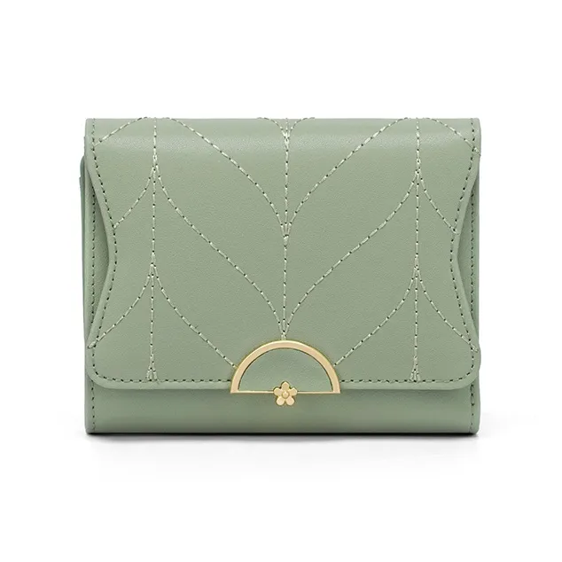 Simvay Clos Cow Leather With Synthetic Leather Coin Purse ID Holder Card Wallet Regular Women's Black/Green-7
