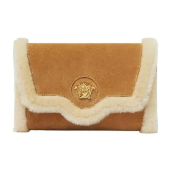 VERSACE La Medusa Cow Leather Patchwork With Sheepskin Shoulder Bag Crossbody Bag Regular Women's Brown
