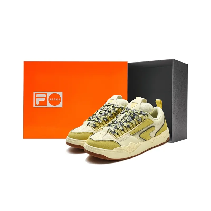 Beams x FILA FUSION Nollie Low-Top Skateboard Shoes Men's Transparent Yellow Cardamom Paste-5