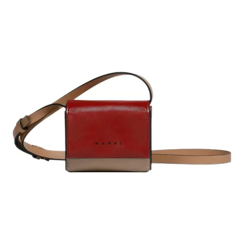 MARNI Shiny Calfskin Shoulder Bag Crossbody Bag Extra Mini Men's Burgundy/Beige