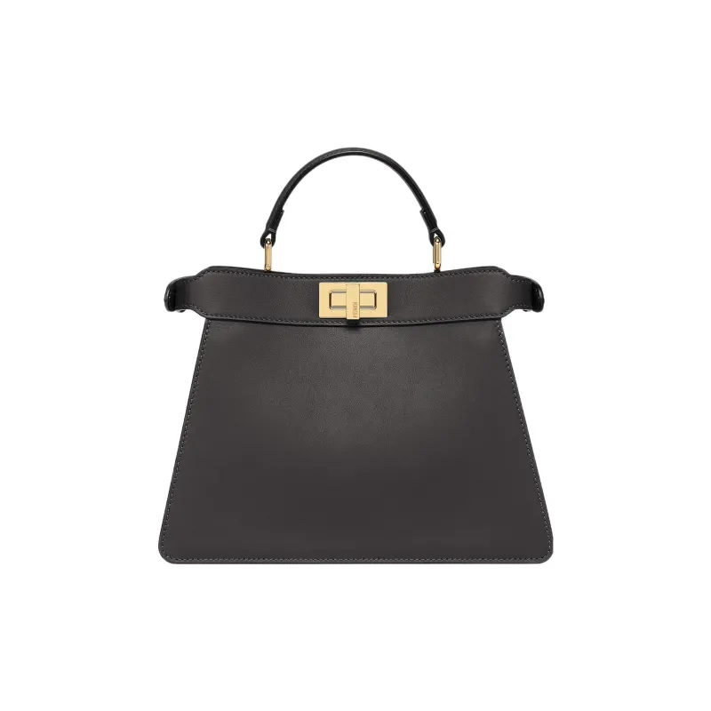 FENDI Peekaboo ISeeU Calfskin Shoulder Bag Crossbody Bag Handbag Small Size Women's Black/Dark Brown-2