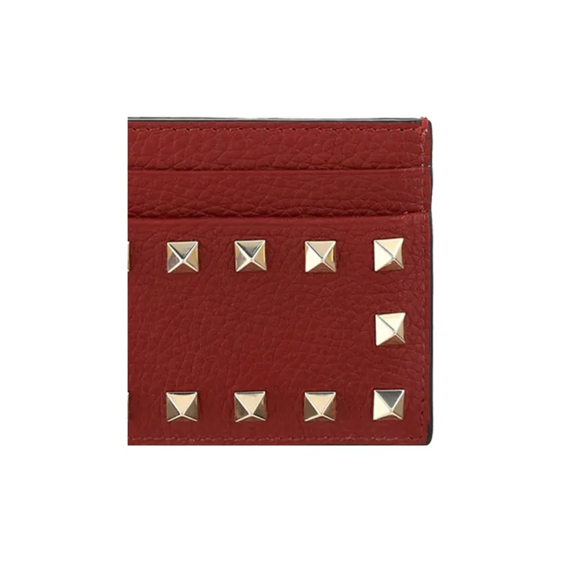 Valentino Cow Leather Card Holder Women's Deep Red-3