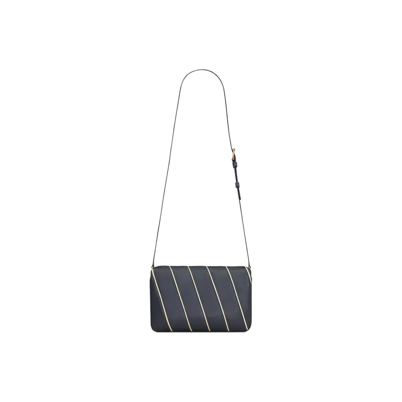 SAINT LAURENT LE MAILLON Satin With Lambskin Shoulder Bag, Crossbody Bag Regular Women's Marine Blue/Silver-3
