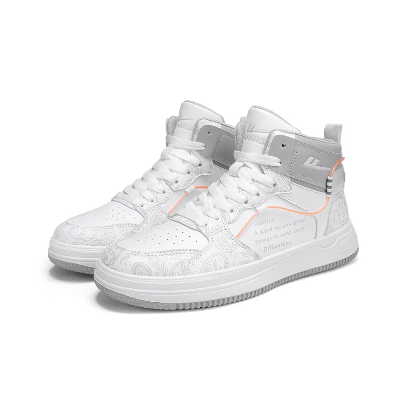 Warrior Slip Resistant Abrasion Resistant Shock Absorbers High Top Skateboard Shoes Men's White Gray-2