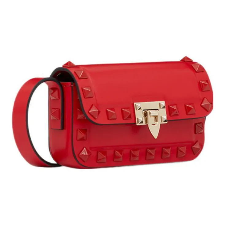 Valentino Rockstud Smooth Calf Leather Shoulder Bag Crossbody Bag Extra Mini Women's Red-1