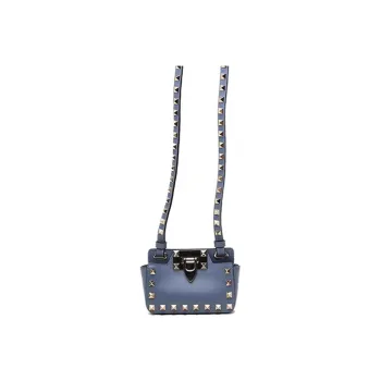 Valentino Rockstud Smooth Finish Calfskin Messenger Bag Shoulder Bag Crossbody Bag Mini Unisex Blue