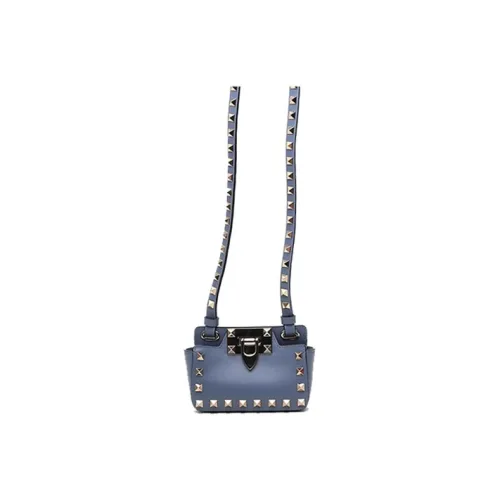 Valentino Rockstud Smooth Finish Calfskin Messenger Bag Shoulder Bag Crossbody Bag Mini Unisex Blue