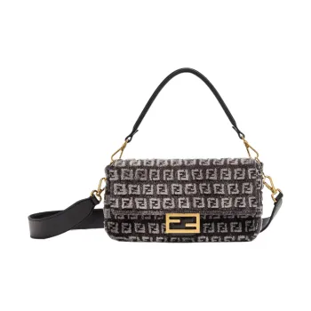 FENDI Baguette Mink Fur Shoulder Bag Crossbody Bag Handbag Medium Size Women's Gray