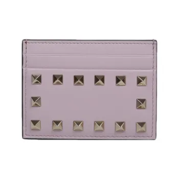 Valentino Rockstud Leather Card Holder Wallet Women's Pink Purple