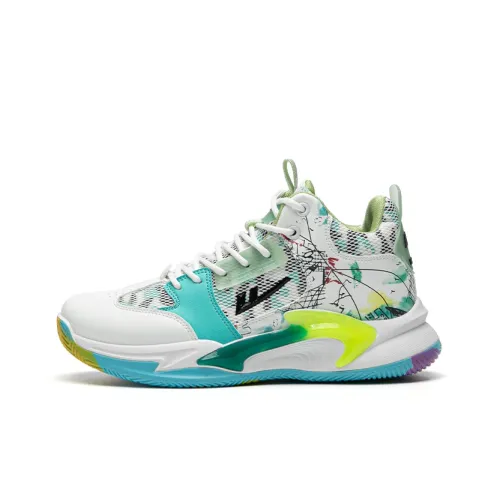 WARRIOR Basketball Shoes Men High-Top Lake Green/Glowing Green/Turquoise/Red/Yellow