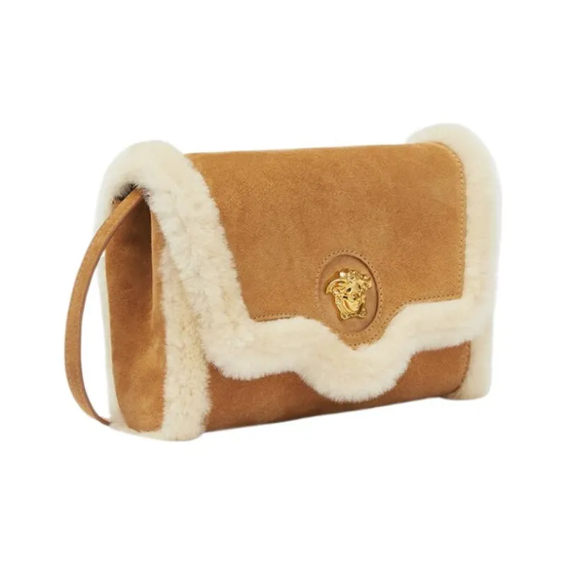 VERSACE La Medusa Cow Leather Patchwork With Sheepskin Shoulder Bag Crossbody Bag Regular Women's Brown-1