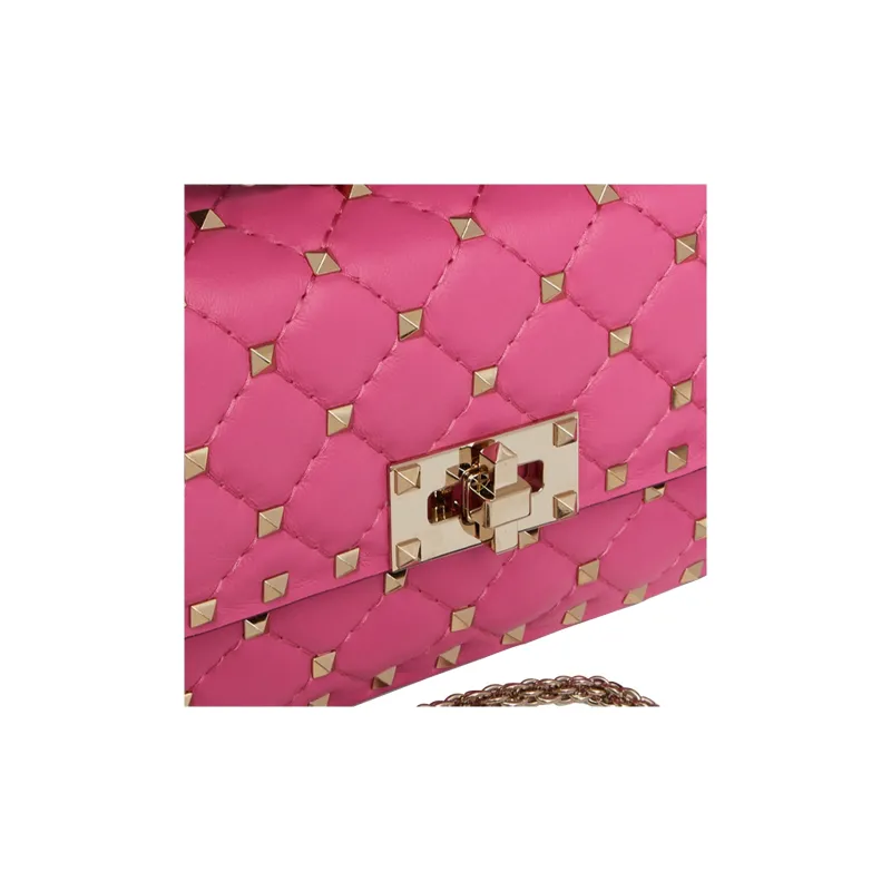 Valentino ROCKSTUD SPIKE Soft Sheep Leather Handbag Shoulder Bag Crossbody Bag Small Size Women's Pink-4