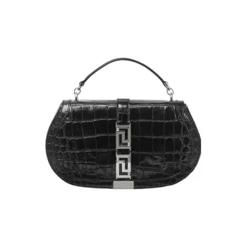 VERSACE Greca Goddess Cow Leather Shoulder Bag Crossbody Bag Handbag Regular Women's Black/Silver