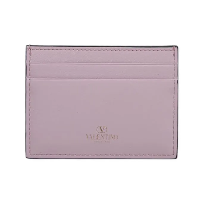 Valentino Rockstud Leather Card Holder Wallet Women's Pink Purple-2