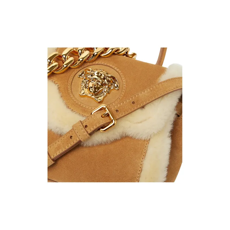 VERSACE La Medusa Cow Leather Patchwork With Sheepskin Shoulder Bag Crossbody Bag Handbag Small Size Women's Brown-3