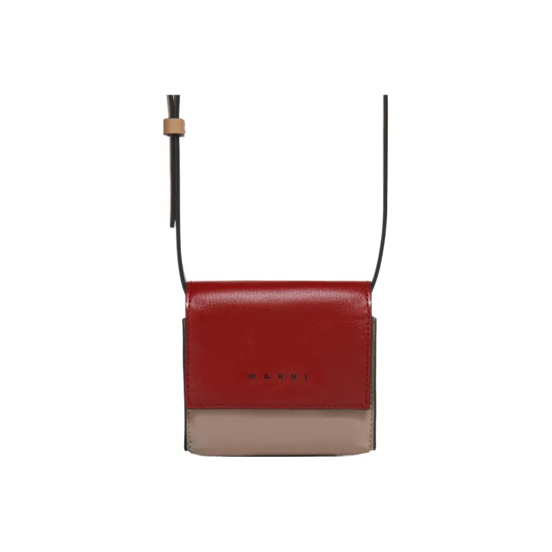 MARNI Shiny Calfskin Shoulder Bag Crossbody Bag Extra Mini Men's Burgundy/Beige-1