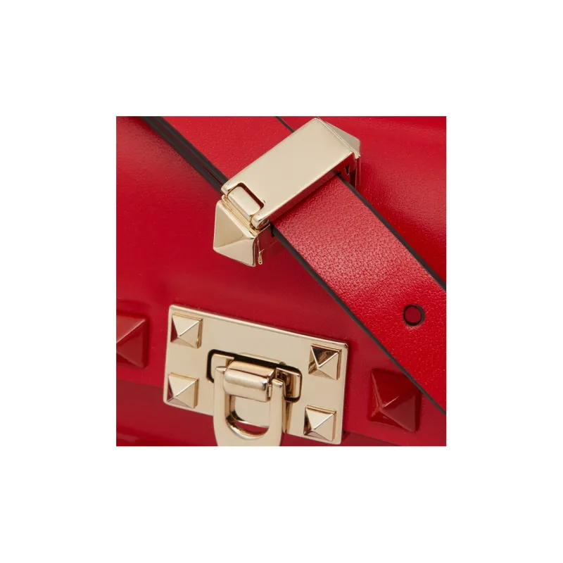 Valentino Rockstud Smooth Calf Leather Shoulder Bag Crossbody Bag Extra Mini Women's Red-5