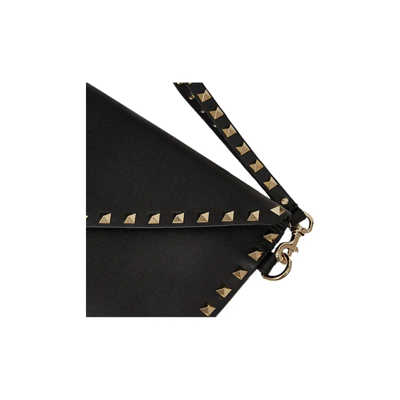 Valentino ROCKSTUD Smooth Cow Leather Envelope Bag, Clutch Medium Size Women's Black-3