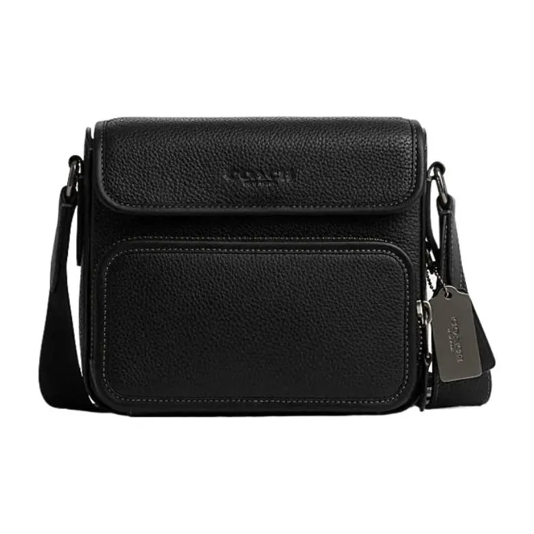 COACH Sullivan Pebbled Cow Leather Messenger Bag Shoulder Bag Crossbody Bag Small Size Men's Black-0