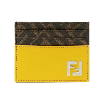FENDI Calfskin With Cotton Card Holder Regular Men's Yellow
