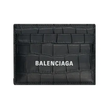 Balenciaga Cash Card Holder Crocodile Embossed Black