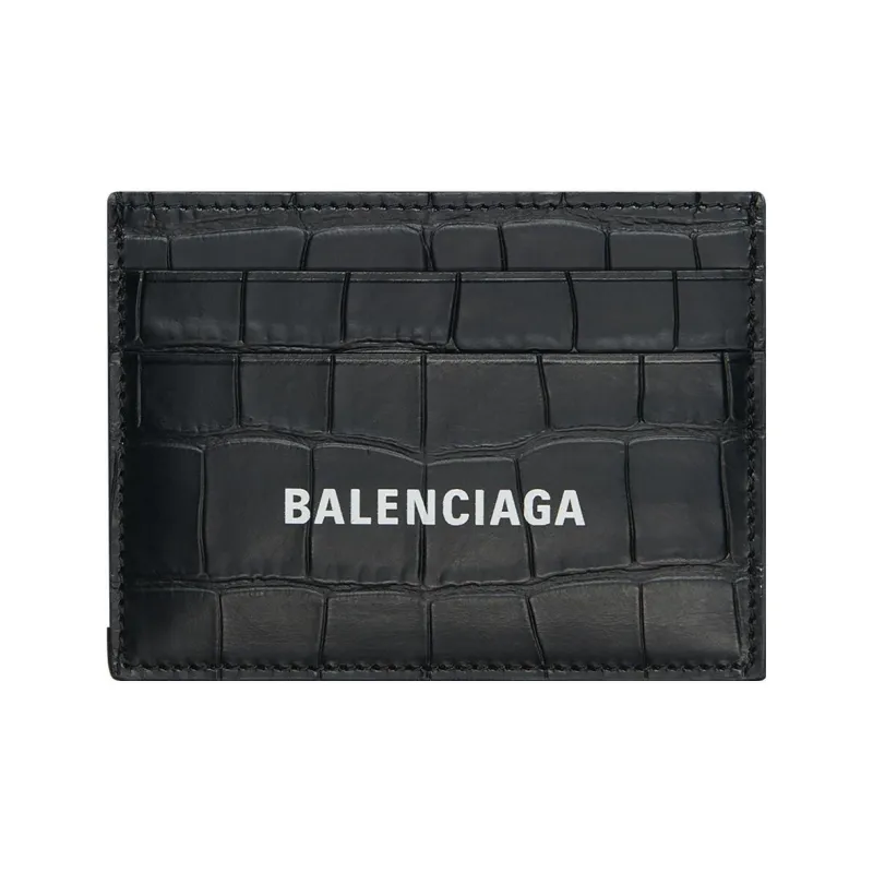Balenciaga Cash Card Holder Crocodile Embossed Black-0