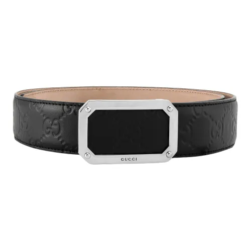 GUCCI Signature Leather Belt Rectangle Buckle Black