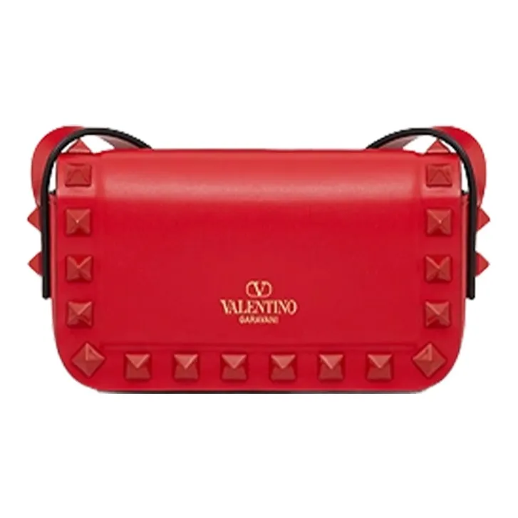 Valentino Rockstud Smooth Calf Leather Shoulder Bag Crossbody Bag Extra Mini Women's Red-3
