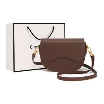 Simvay Clos Cow Leather Saddle Bag Crossbody Bag Shoulder Bag Regular Women's Coffee/Apricot