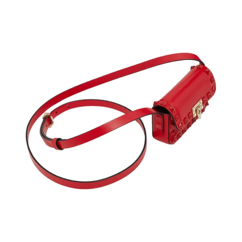 Valentino Rockstud Smooth Calf Leather Shoulder Bag Crossbody Bag Extra Mini Women's Red-4