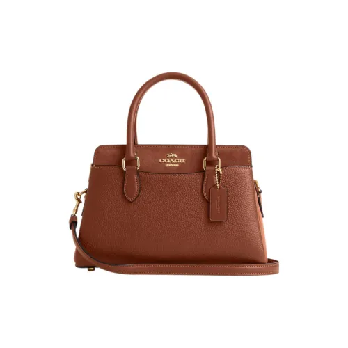 COACH Carryall Pebbled Leather Tote Bag Shopping Bag One Shoulder Handbag Small Size Women's Brown