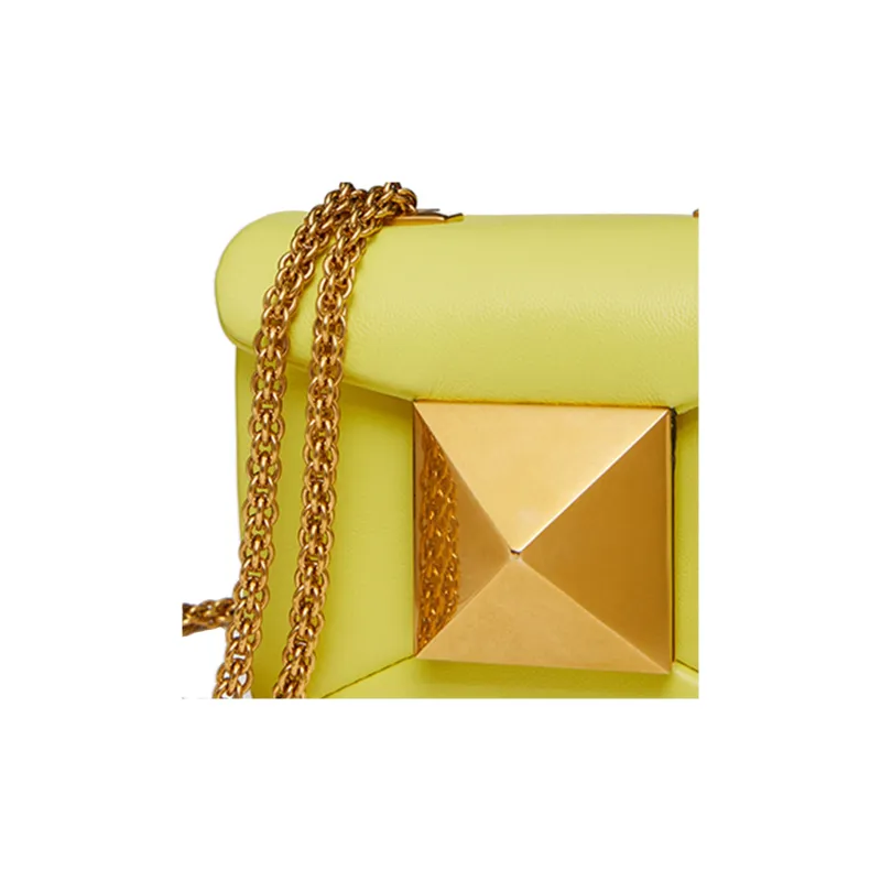 Valentino One Stud Calfskin Box Bag Clutch One Shoulder Handbag Mini Women's Lemon Yellow-4
