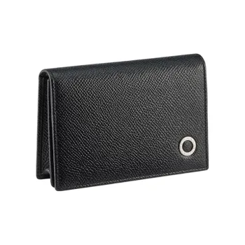 BVLGARI Grain Calfskin Card Holder Men's Black