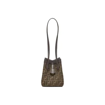 FENDI Cotton With Calfskin Origami Bag Bucket Bag Handbag Shoulder Bag Women's Brown