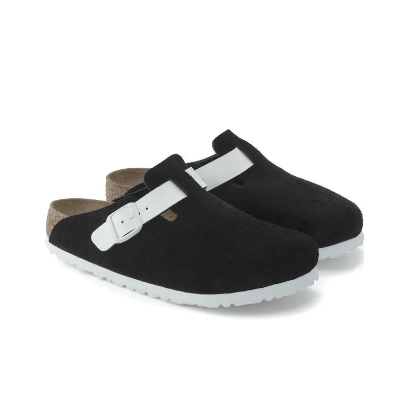 Birkenstock Boston Antibacterial Closed Toe Slippers Women's Black White Regular-4