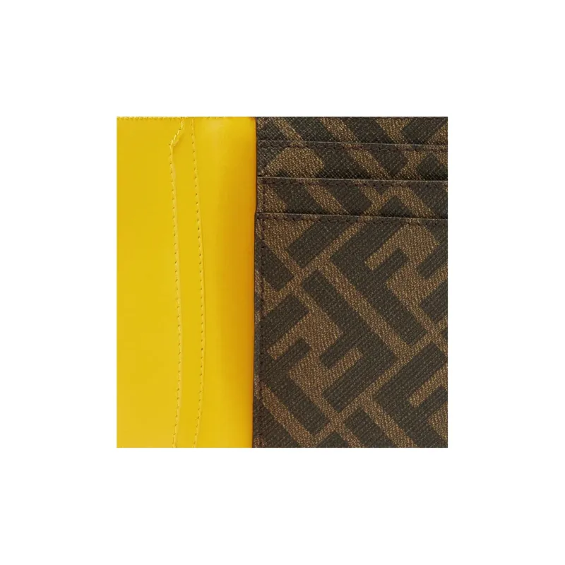 FENDI Calfskin Card Holder Men's Yellow-3