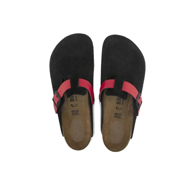 Birkenstock Boston Suede Leather/Birko Flor 'Black / Active Red' Women's-3