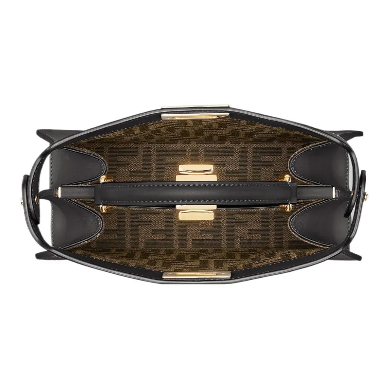 FENDI Peekaboo ISeeU Calfskin Shoulder Bag Crossbody Bag Handbag Small Size Women's Black/Dark Brown-3