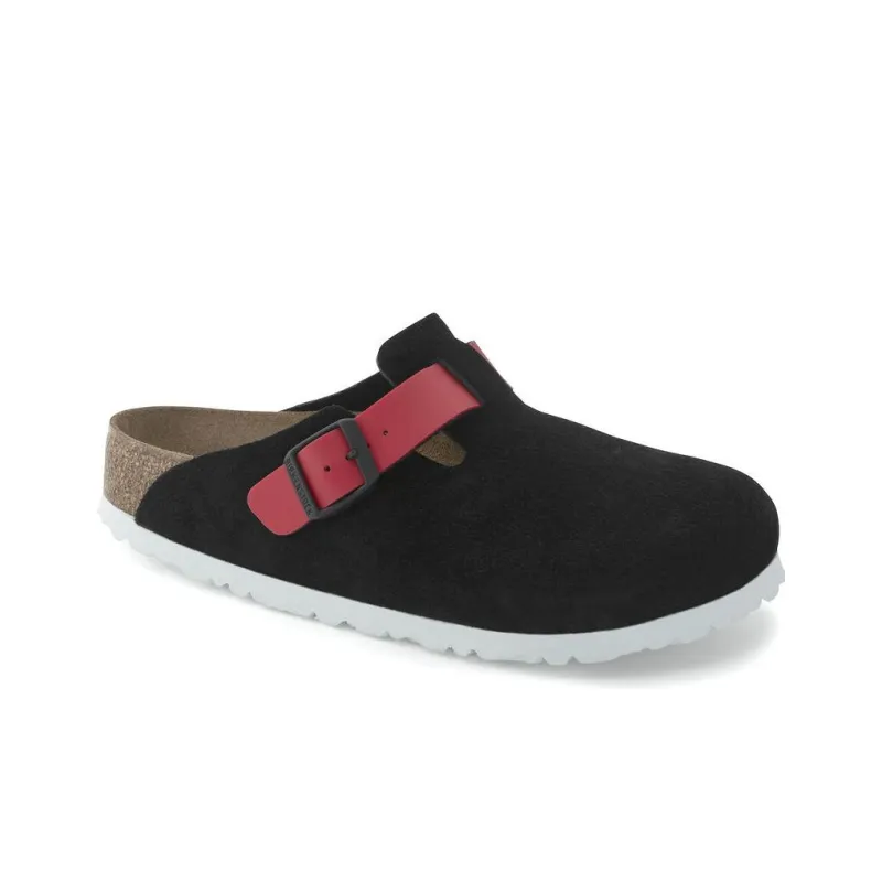 Birkenstock Boston Suede Leather/Birko Flor 'Black / Active Red' Women's-1