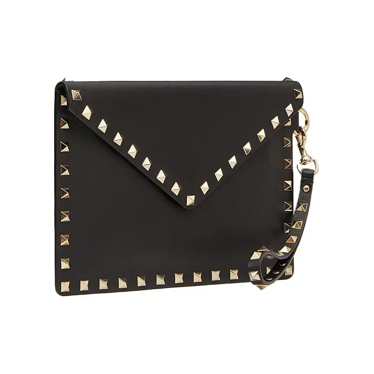 Valentino ROCKSTUD Smooth Cow Leather Envelope Bag, Clutch Medium Size Women's Black-1