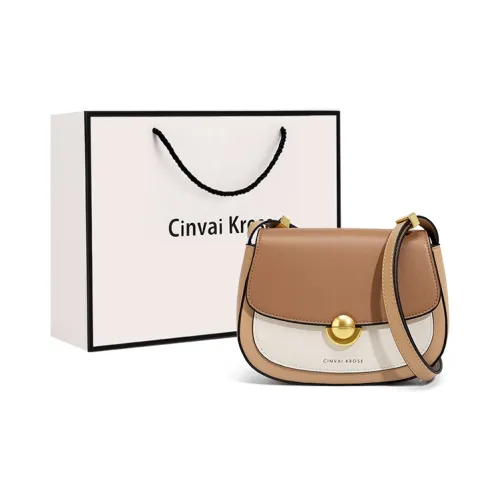 CinvaiKrose Cow Leather With Synthetic Leather Shoulder Bag, Crossbody Bag Small Size Women's Cream Apricot/Green