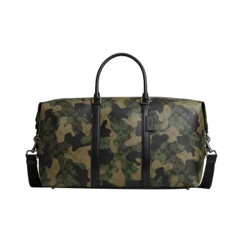 COACH Trekker Coated Canvas With Smooth Calfskin Boston Bag, Shoulder Bag, Crossbody Bag, Handbag, Travel Bag Men's