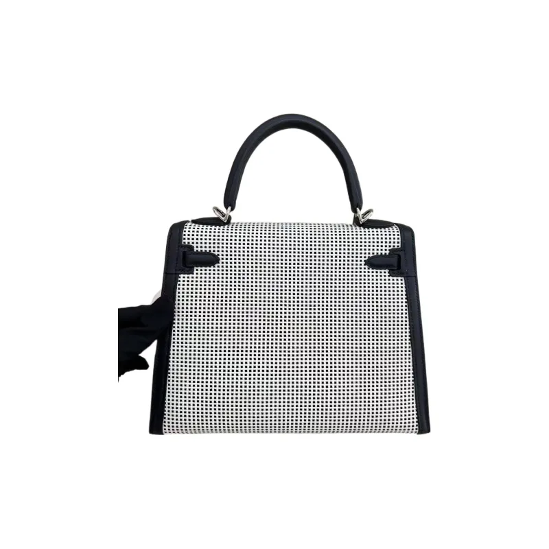 HERMES Kelly Swift Leather With Canvas Kelly Bag Shoulder Bag Crossbody Bag Handbag Regular Women's Black Beige-1