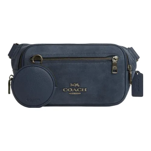 COACH Elias Leather One Shoulder Crossbody Bag, Sling Bag, Fanny Pack Men's Blue